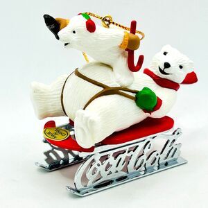 VINTAGE 1996 Coca-Cola Polar Bear Collection Christmas Ornament Bears on Sled